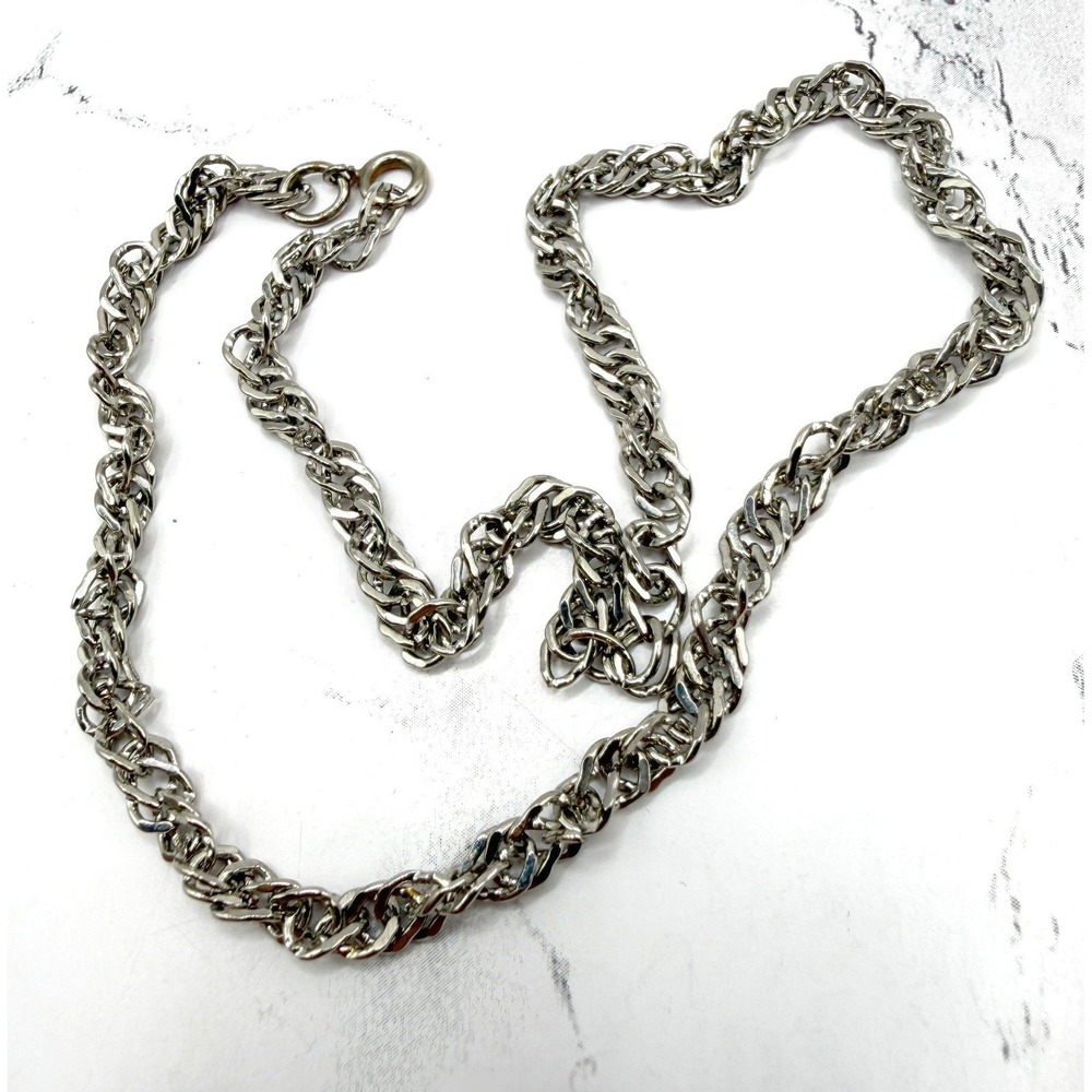Chunky‎ Silver Chain Necklace Sparkly Multi Link Chain 16" Layering